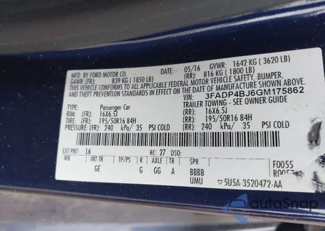 2016 Ford Fiesta Se from USA, damaged, VIN 3FADP4BJ6GM175862